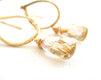 Red Carpet earrings worn by ACTRESS TIA BARR Vitrine Gold Rutilated Quartz Earrings Hammered Gold earrings Gift for her Vitrine