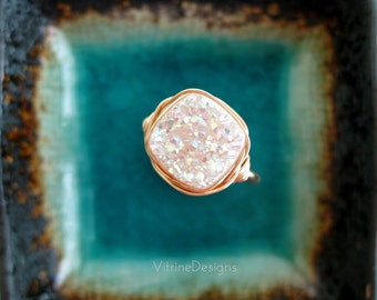 Druzy Ring White Drusy Ring Amaretto Cocktail Ring Cushion ring Statement Ring Gift for her Under 50