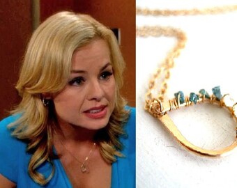 Blue Rough Diamond Pendant Necklace Teardrop Hammered gold - as worn on Young and The Restless