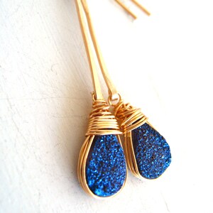 Blue Druzy Stick Earrings 14K Gold Filled Bling Sparkle Gift for Her ...