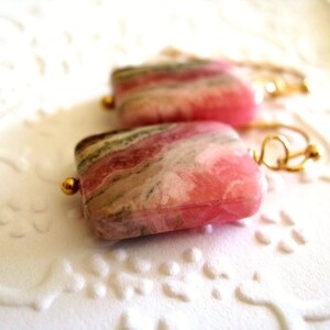 Rhodochrosite earrings Candy pink gemstone dangles Rhodonite Bridesmaids gift by Vitrine gift for her image 3
