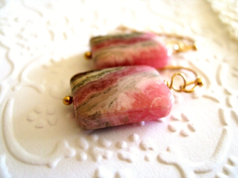 Rhodochrosite earrings Candy pink gemstone dangles Rhodonite Bridesmaids gift by Vitrine gift for her image 3