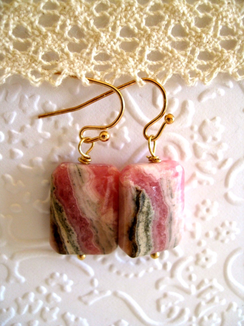 Rhodochrosite earrings Candy pink gemstone dangles Rhodonite Bridesmaids gift by Vitrine gift for her image 4