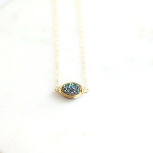 Oval Druzy choker, Peacock green Oval necklace Enchanted druzy gold or silver teal blue Layering necklace Vitrine Designs gifts under 45 image 4