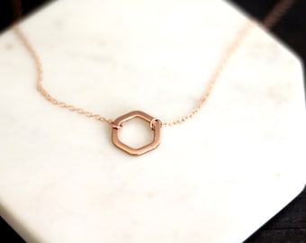 As seen on Dead To Me S2E5 Hexagon Necklace, Minimalist rose gold choker, VitrineDesigns Layering necklace