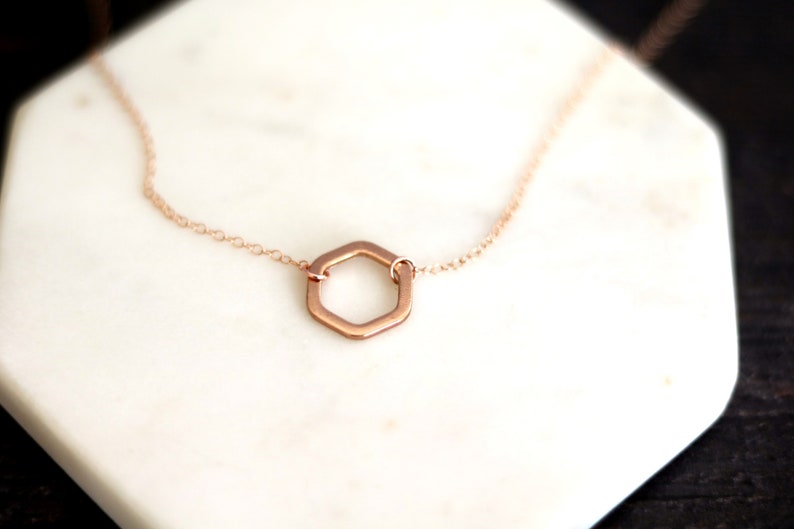 As seen on Dead To Me S2E5 Hexagon Necklace, Minimalist rose gold choker, VitrineDesigns Layering necklace 14K rose gf