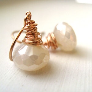 Bridal earrings White chalcedony pearl earrings Rose gold Wedding jewelry by Vitrine image 5