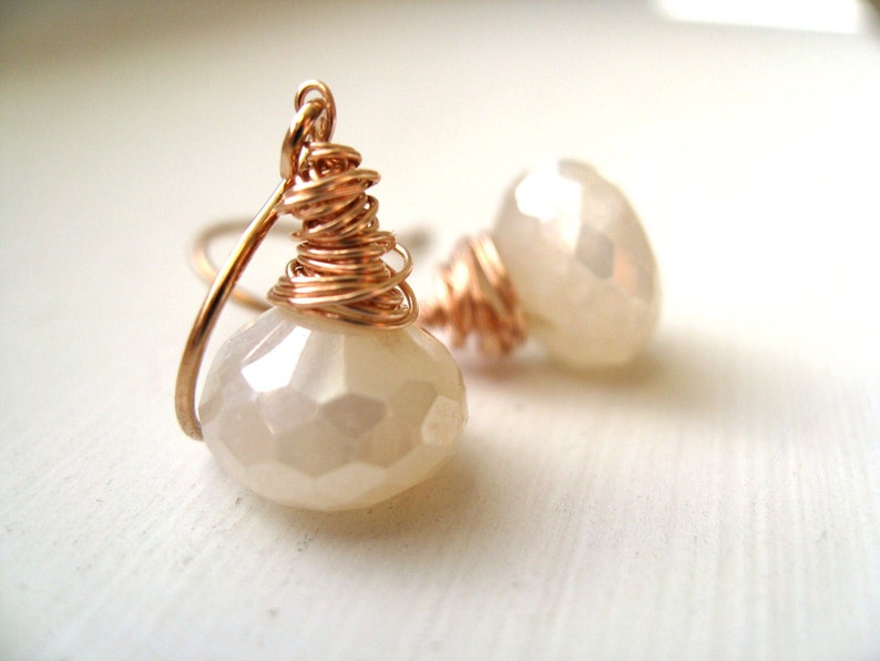 Bridal earrings White chalcedony pearl earrings Rose gold Wedding jewelry by Vitrine image 5