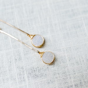 White Druzy Earrings Pendulum Modern Stick earrings Linear contemporary earrings Amaretto Gift for her Under 70 Fall jewelry