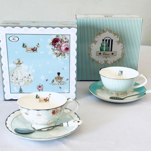 Fine bone china cup with saucer and spoon