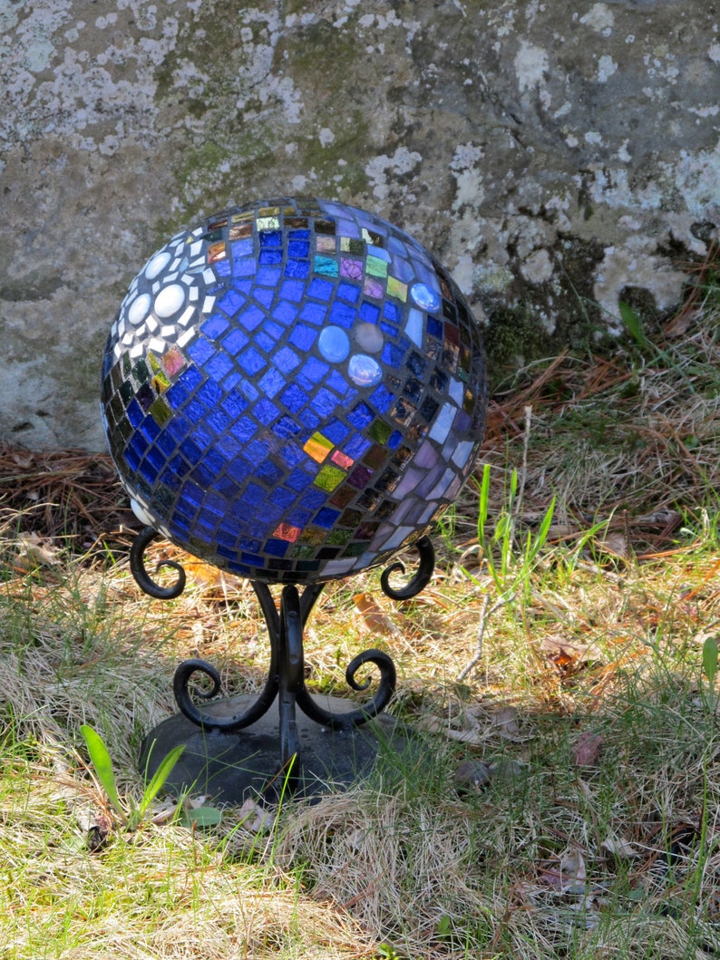 Mosaic Gazing Ball, Garden Art. Premium Van Gogh glass, Deep Blue Planet in Space: Available as Special Order Only image 4