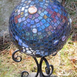 Mosaic Gazing Ball, Garden Art. Premium Van Gogh glass, Deep Blue Planet in Space: Available as Special Order Only image 5