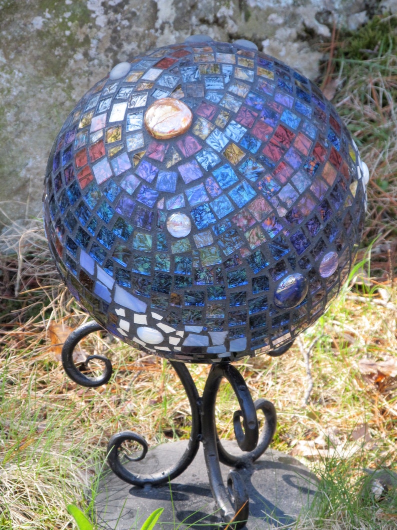 Mosaic Gazing Ball, Garden Art. Premium Van Gogh glass, Deep Blue Planet in Space: Available as Special Order Only image 5