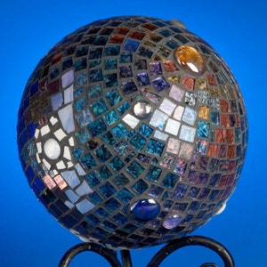 Van Gogh Glass Mosaic Gazing Ball: Deep Blue Planet Garden Art