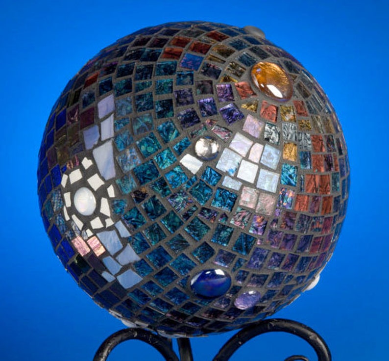 Mosaic Gazing Ball, Garden Art. Premium Van Gogh glass, Deep Blue Planet in Space: Available as Special Order Only image 1