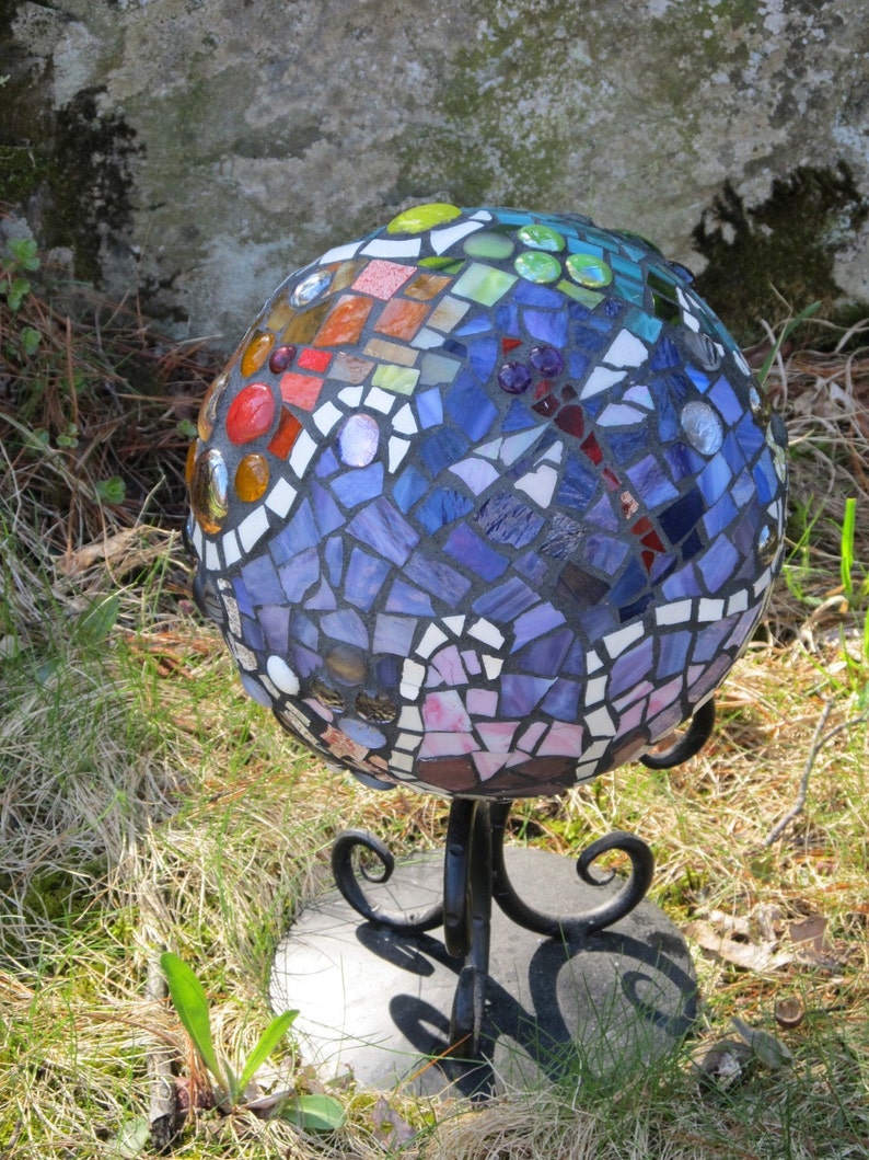 Mosaic Gazing Ball Garden Art With Dragonfly, Birds, Flowers, Bees, Animals Etsy