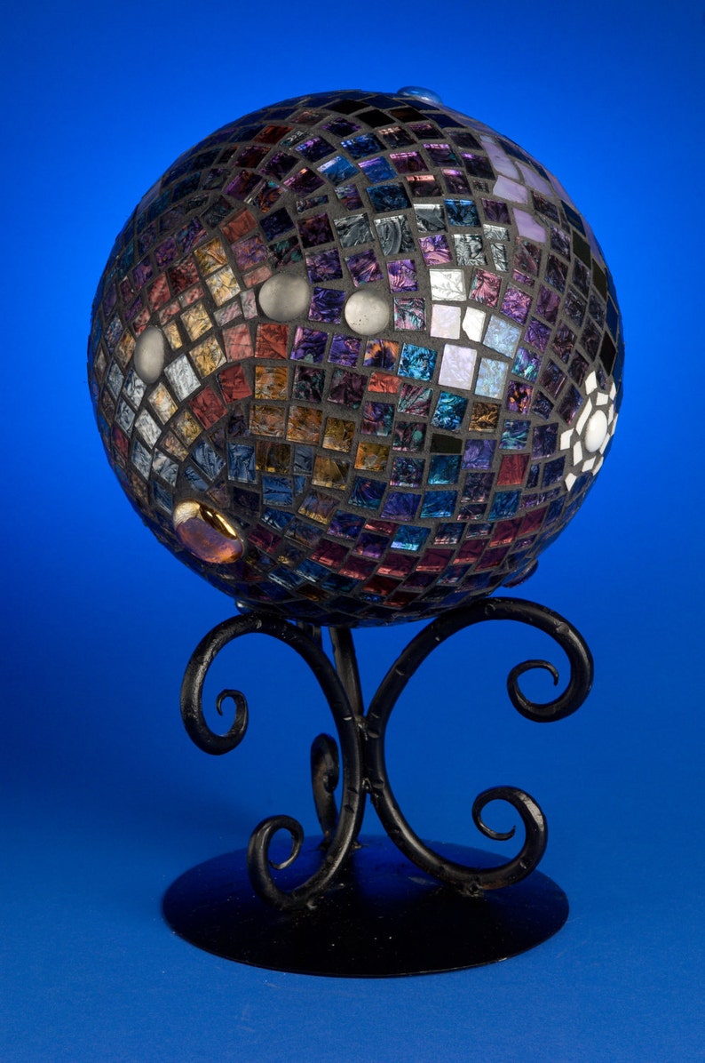 Mosaic Gazing Ball, Garden Art. Premium Van Gogh glass, Deep Blue Planet in Space: Available as Special Order Only image 3