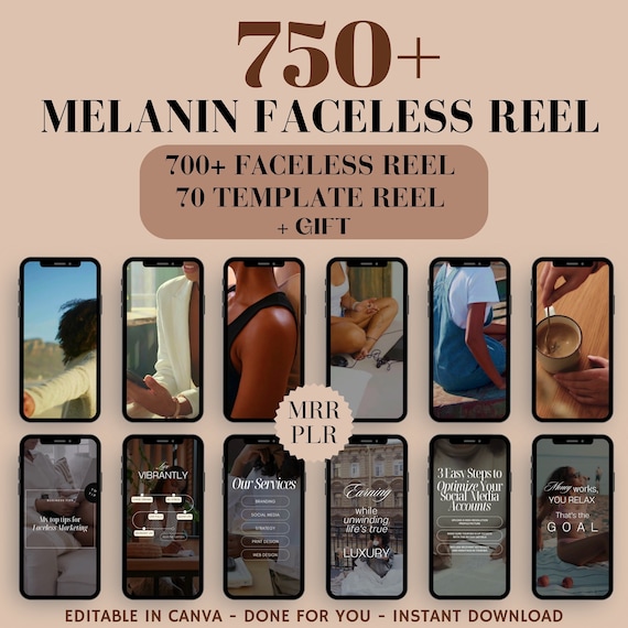 Melanin Faceless Reels, Master Resell Rights, Plr Digital Products, Sell on Etsy, Instagram Reels, Faceless Aesthetic, Plr template, MMR PLR