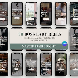 Lady Boss Faceless Reels Master Resell Rights, PLR Reels Template Faceless Marketing Done For You, Sell On Etsy and Faceless Marketing Guide