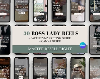 Lady Boss Faceless Reels Master Resell Rights, PLR Reels Template Faceless Marketing Done For You, Sell On Etsy and Faceless Marketing Guide
