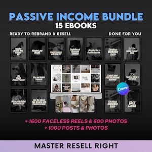 Passive Income Ebook Bundle MRR, Master Resell Rights, Resell Digital Product, Sell on Etsy, PLR Ebook, DFY ebook, Private Label Rights
