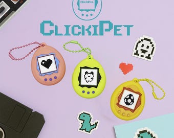 ClickiPet™ Retro Fidget Toy – Tamagotchi-Inspired Clicker – Custom 8-Bit Screen Icon – Nostalgic Desk Toy - ASMR, Stress Relief, ADHD