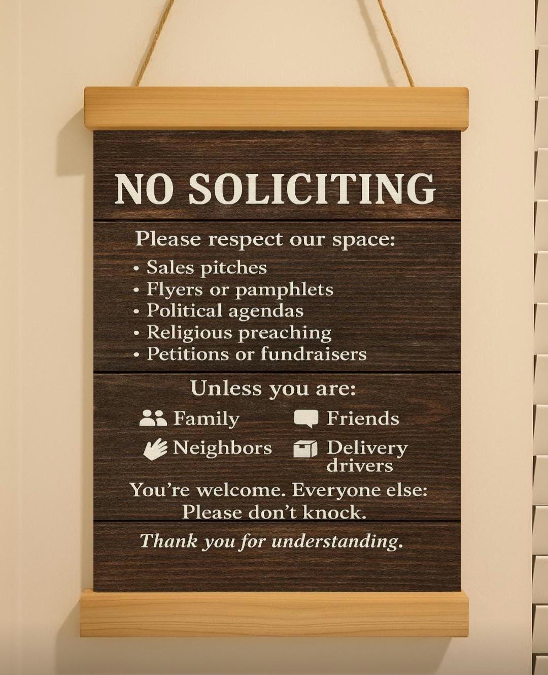 "No Soliciting" Türschild – Modernes Acryl-Schild Für Haus & Büro | 22,5x8,5 Cm | Farmhouse Design