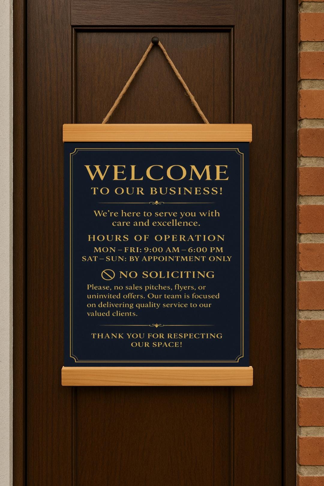 Business Welcome Sign: Navy & Gold - No Soliciting Notice - Etsy