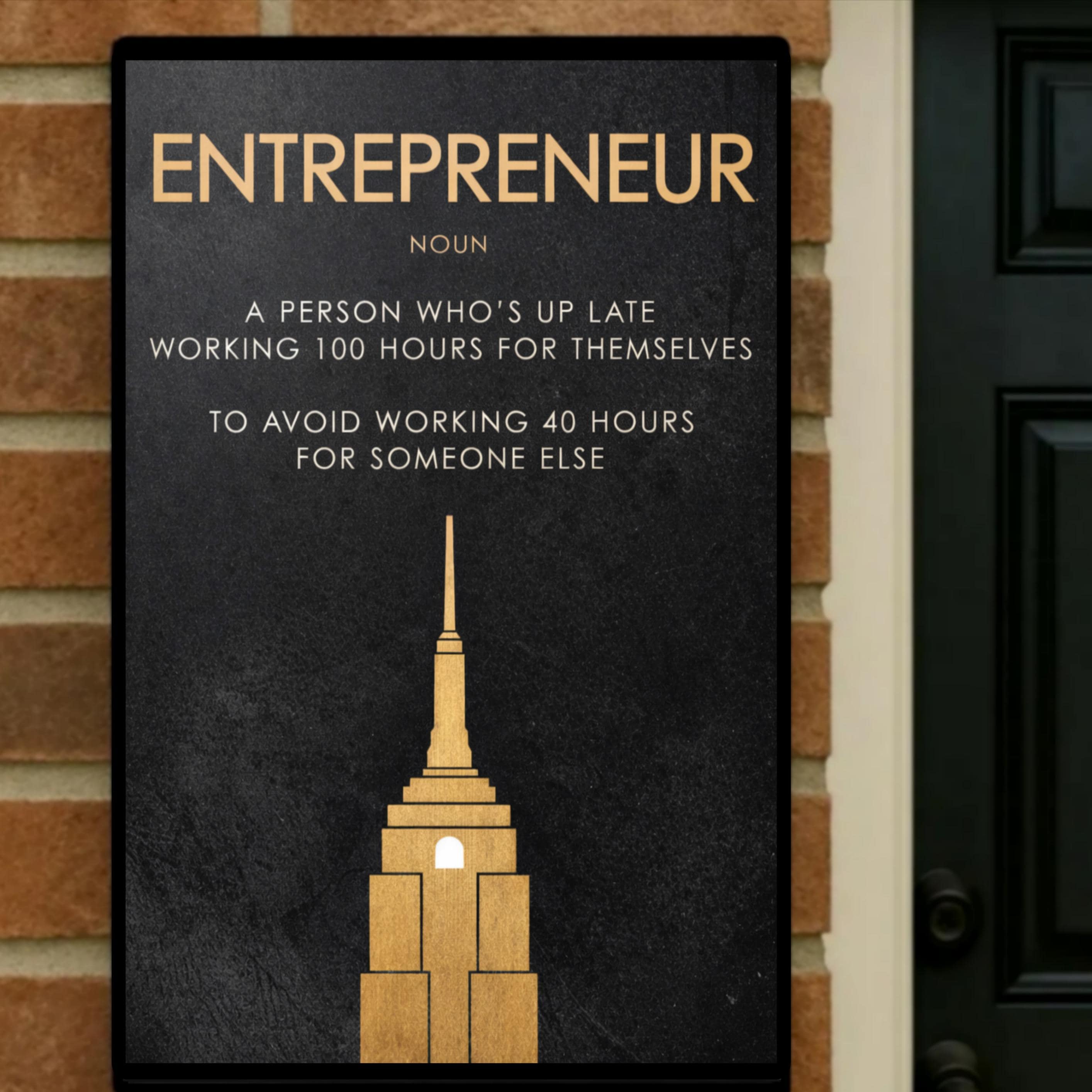 Entrepreneur Definition Print Gold on Black, Motivational Office Decor