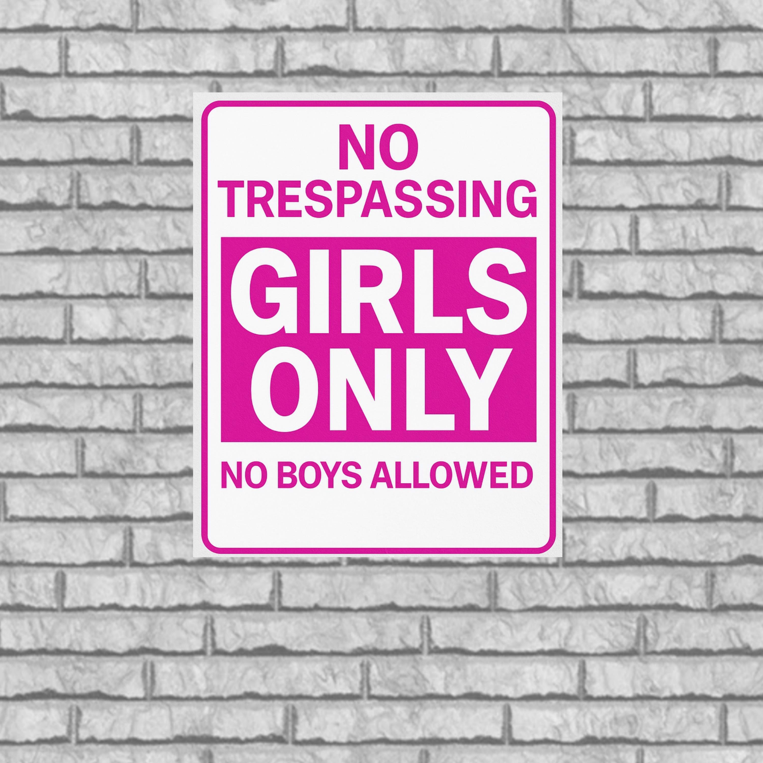 Letrero de aluminio rosa con texto en inglés No Trespassing Girls Only No Boys Allowed Girl Cave para dormitorio