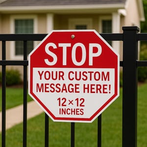 Custom STOP Sign 12x12 – Personalized No Soliciting, Dog Warning or Delivery Sign