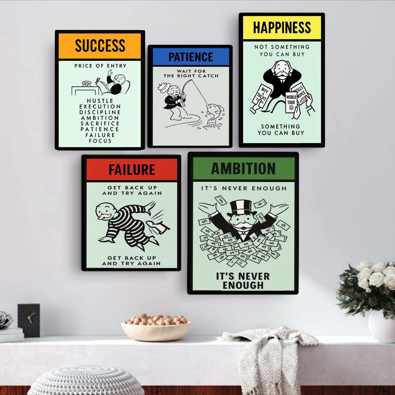 Rich Routine Graphics Monopoly Wall Art Prints: Laminated Motivational Rich Routine Series ...
