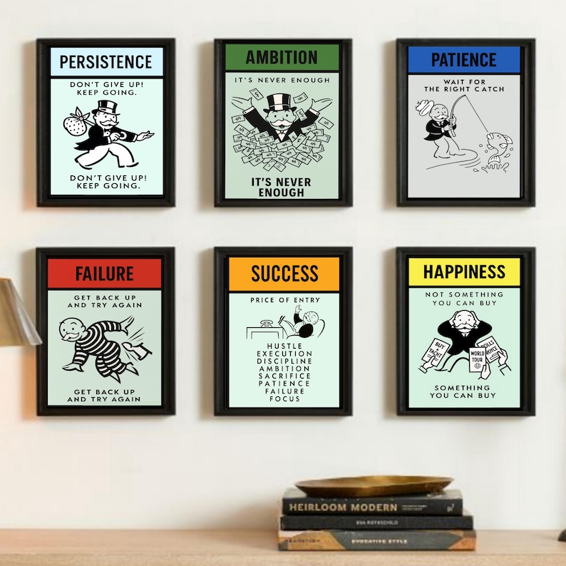Rich Routine Graphics Monopoly Wall Art Prints: Laminated Motivational Rich Routine Series ...