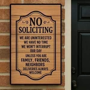 Letrero de &quot;No Solicitar&quot; para puerta de entrada - Divertido letrero de &quot;No Llamar&quot; - Decoración para porche o ventana, horizontal (opcional) con marco de madera