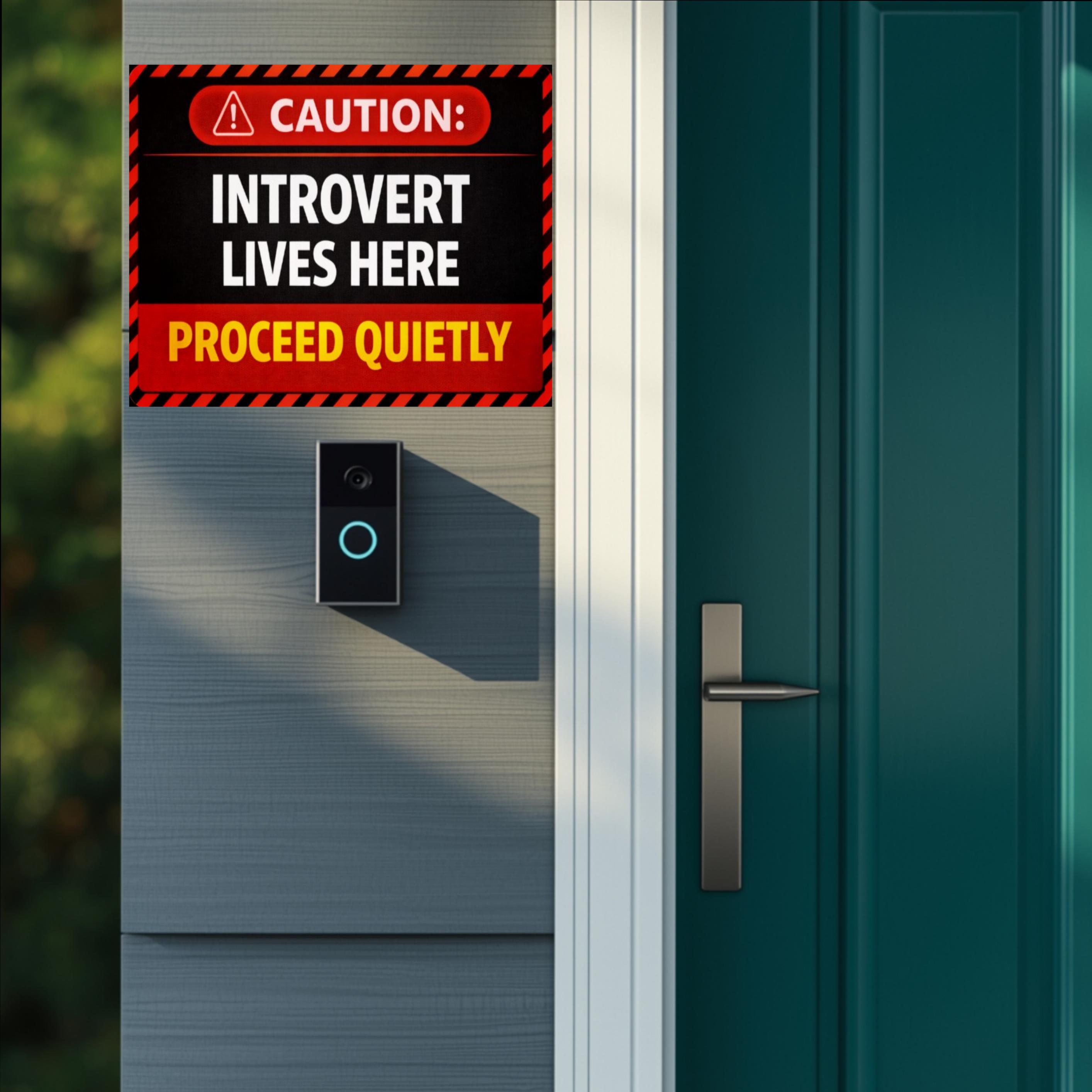 Caution Introvert Lives Here Sign, Proceed Quietly Door Sign (8x9 ...