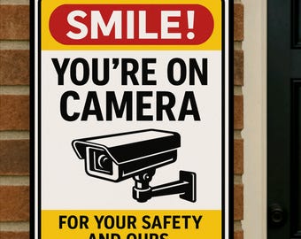 Smile You're on Camera Sign: Home Security, Weatherproof  Laminated, Outdoor Use