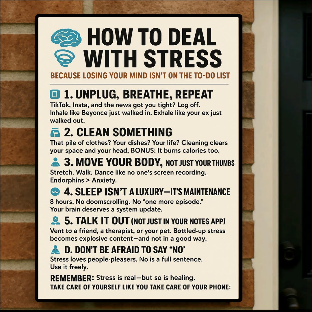 Funny Stress Relief Wall Art: Mental Health Tips for Office, Dorm, Home ...