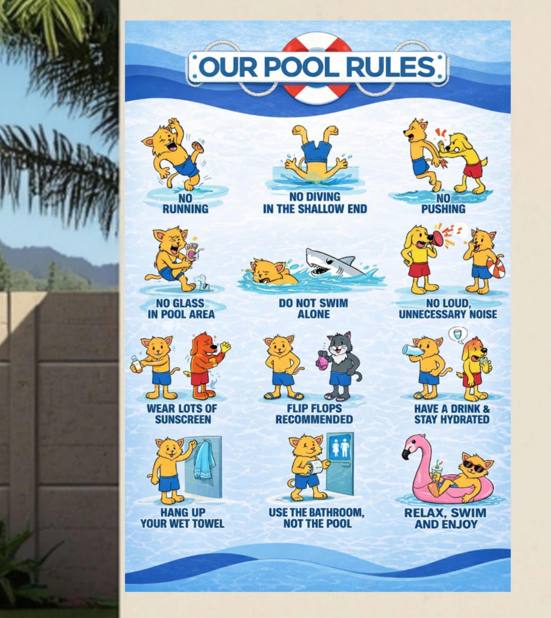 Kids Pool Rules Poster Fun Safety Sign | Pool Rules, Pool Safety for ...