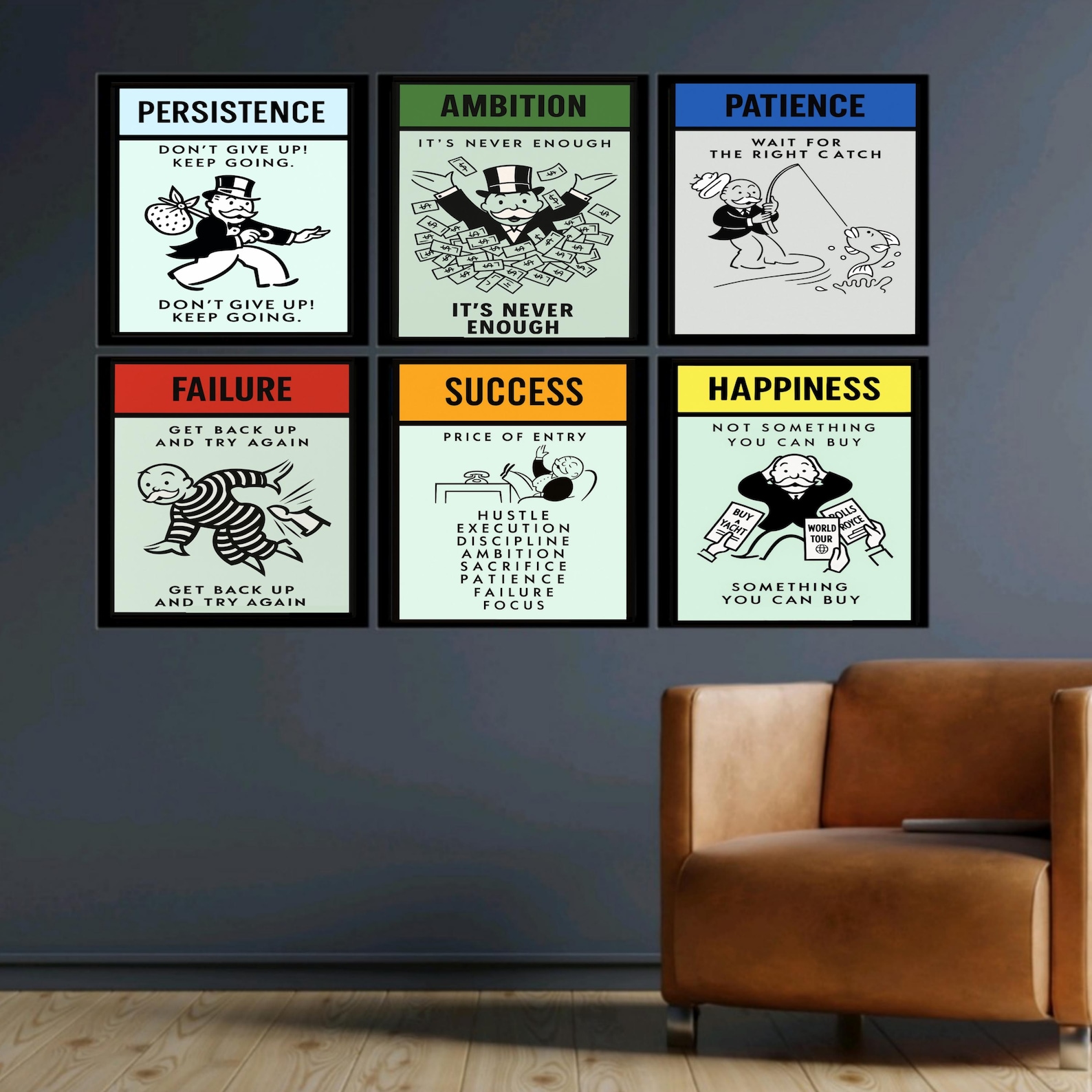 Rich Routine Graphics Monopoly Wall Art Prints: Laminated Motivational Rich Routine Series ...