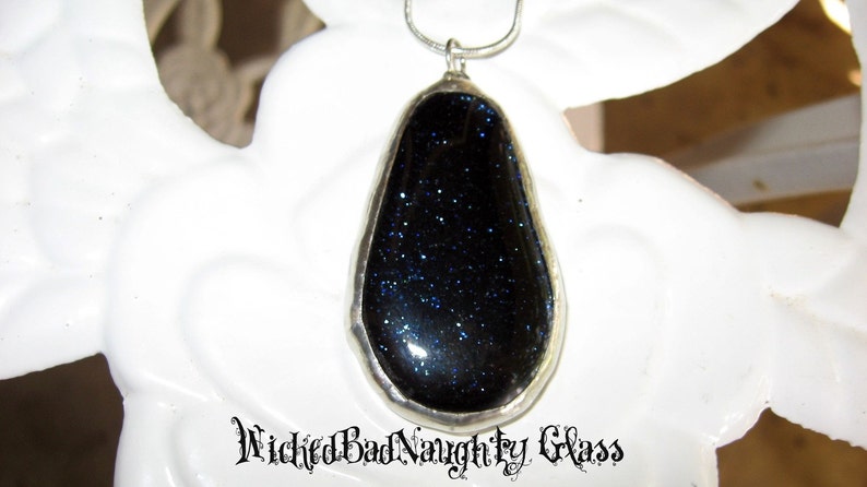 WBN Dark Blue Destroyer's Tears Fused Glass Necklace image 1