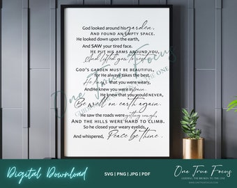 God's Garden Must Be Beautiful Poem Funeral SVG Png Jpg, Pdf, Silhouette, Cricut