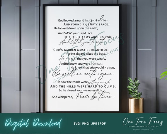 Gods Garden Poem Printable Gods Garden Sympathy Poem: Memorial Gift