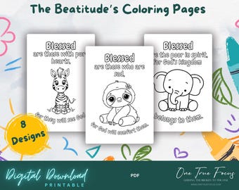8 The Beatitudes Christian Coloring Pages for Kids – Scripture Printable | Bible Verse Coloring Book | Toddler Religious Activity | Cute |