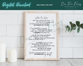 When I'm I am Gone Funeral Poem Remember SVG Png Jpg, Pdf, Silhouette, Cricut, Religious Svg Loss Mourning Grieve In Our Hearts