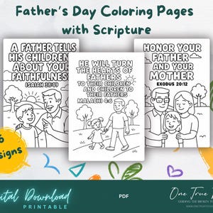 16 páginas para colorir para o Dia dos Pais Cristãos – Atividades com versículos bíblicos para crianças, imprimíveis religiosos, folhas para colorir das escrituras, download instantâneo