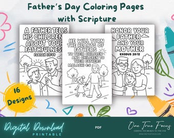 16 Christian Father’s Day Coloring Pages – Bible Verse Activities for Kids, Religious Printable, Scripture Coloring Sheets, Instant Download