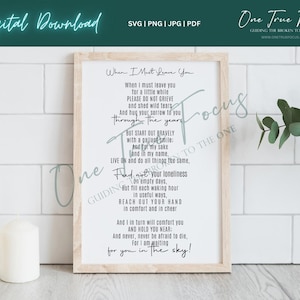 When I Must Leave You in the Sky op je wachten in de lucht begrafenis gedicht SVG Png Jpg, Pdf, silhouet, Cricut, religieuze Svg verlies rouw