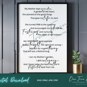 Minha Mãe Manteve um Poema Funeral no Jardim SVG Png Jpg, Pdf, Silhouette, Cricut, Religious Svg