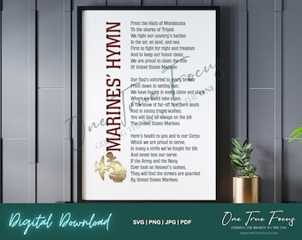Marines Hymn Color and Black and White BW SVG Png Jpg, Pdf, Silhouette, Cricut