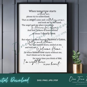 Cuando el mañana comienza sin mí Poema funerario SVG Png Jpg, Pdf, Silueta, Cricut, Religioso Svg